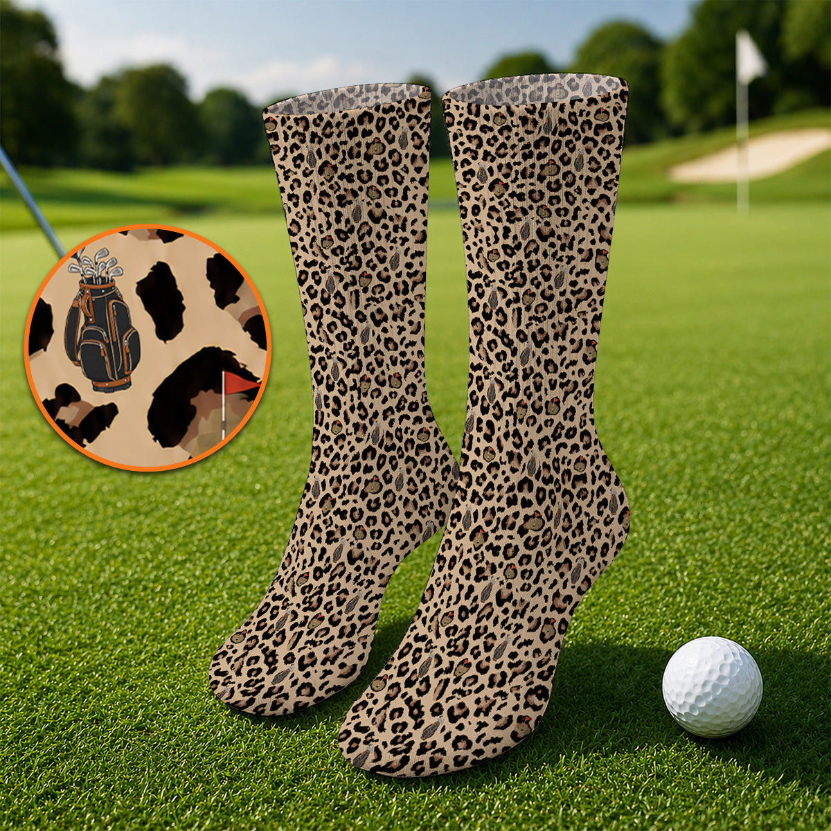 Crazy Leopard Golf Socks, Golf Gift For Sock, Leopard Pattern Golf Gift
