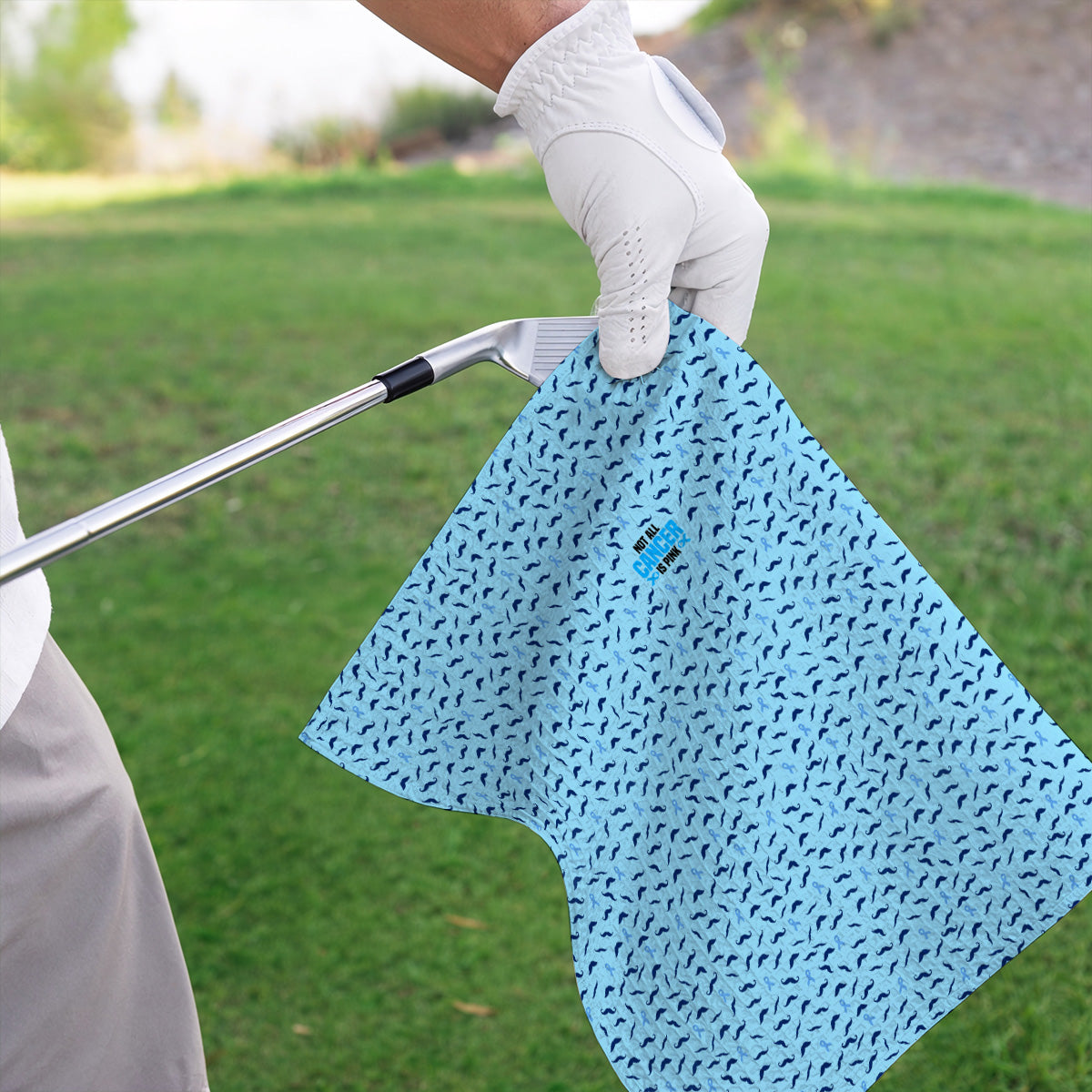 Prostate Cancer Awareness Golf Towels, Blue Ribbon Mustache Pattern Golf Towel, Support Gift for Golfers