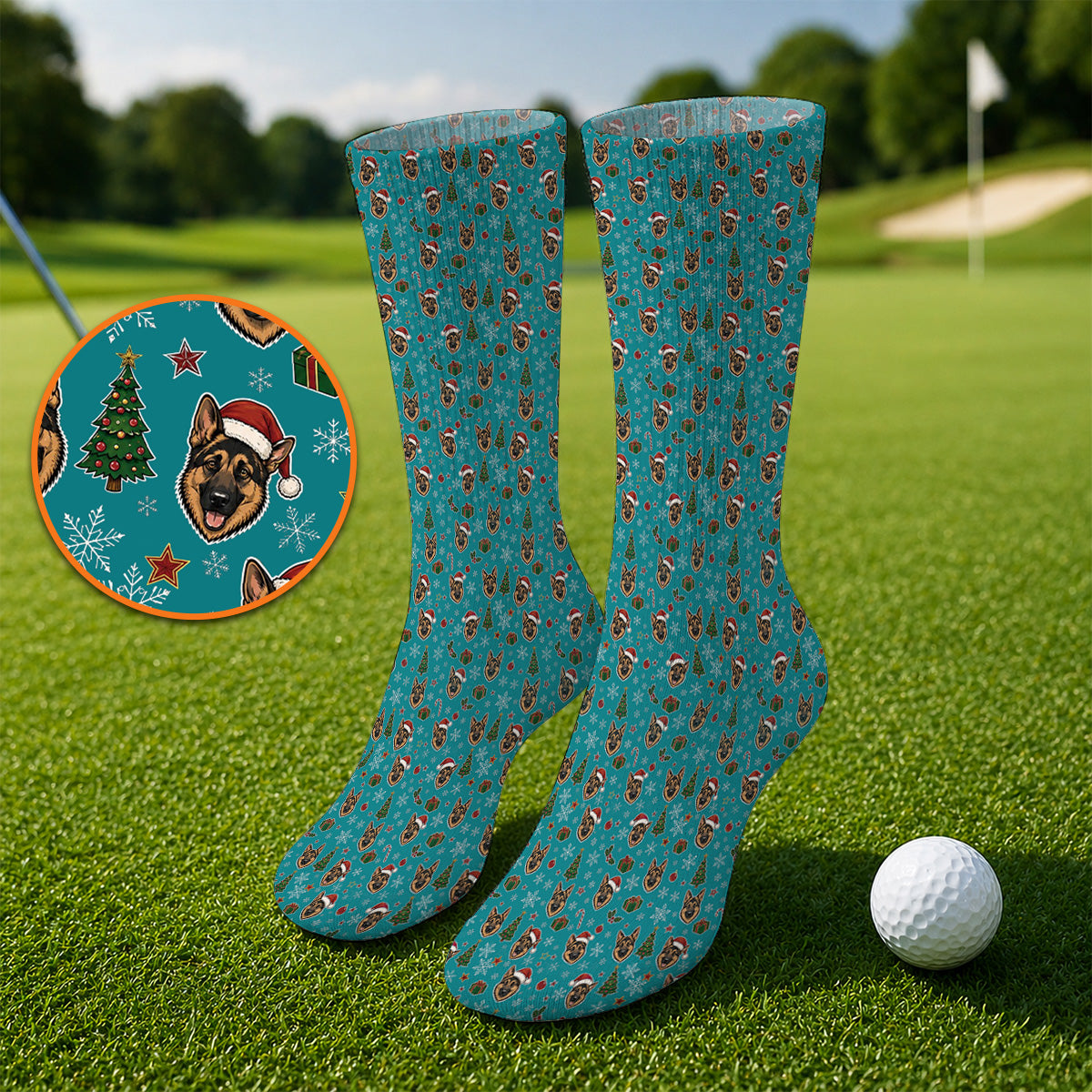 Funny German Shepherd Christmas Golf Socks, German Shepherd Pattern Golf Sock, Xmas Golf Gift For Golfer