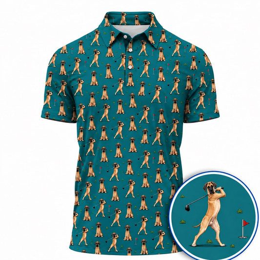 Great Dane Golf Swing Shirt, Great Dane Pattern Golf Polos For Dog Lovers, Crazy Golf Gift For Golfers