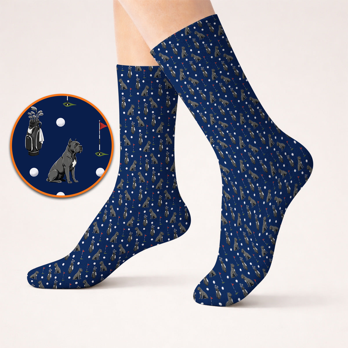 Funny Cane Corso Pattern Golf Socks, Black Cane Corso Golf Sock for Dog Lovers, Golf Gift for Golfers
