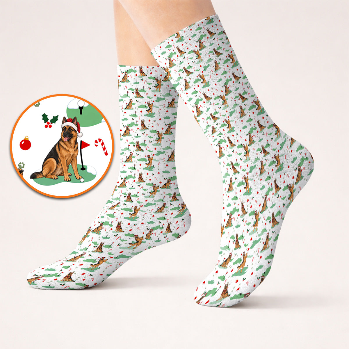 Funny German Shepherd Christmas Golf Socks, German Shepherd Pattern Golf Sock, Xmas Golf Gift for Golfers