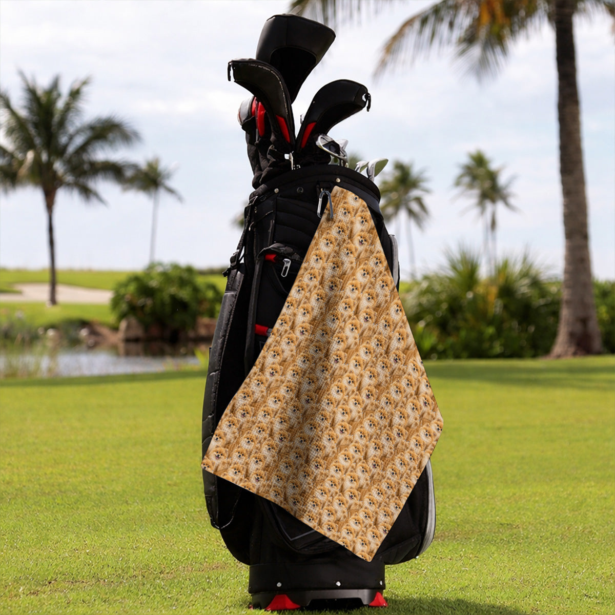 Crazy Pomeranian Pattern Golf Towel, Pomeranian Dog Golf Towels, Golf Gift For Golfer