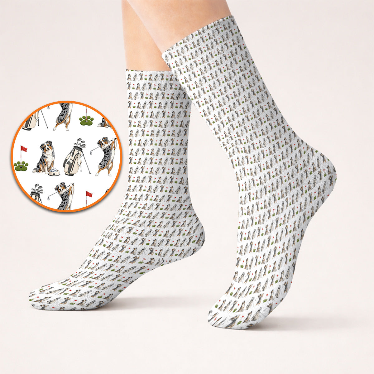 Australian Shepherd Pattern Golf Socks, Aussie Dog Golf Sock, Crazy Golf Gift For Golfer