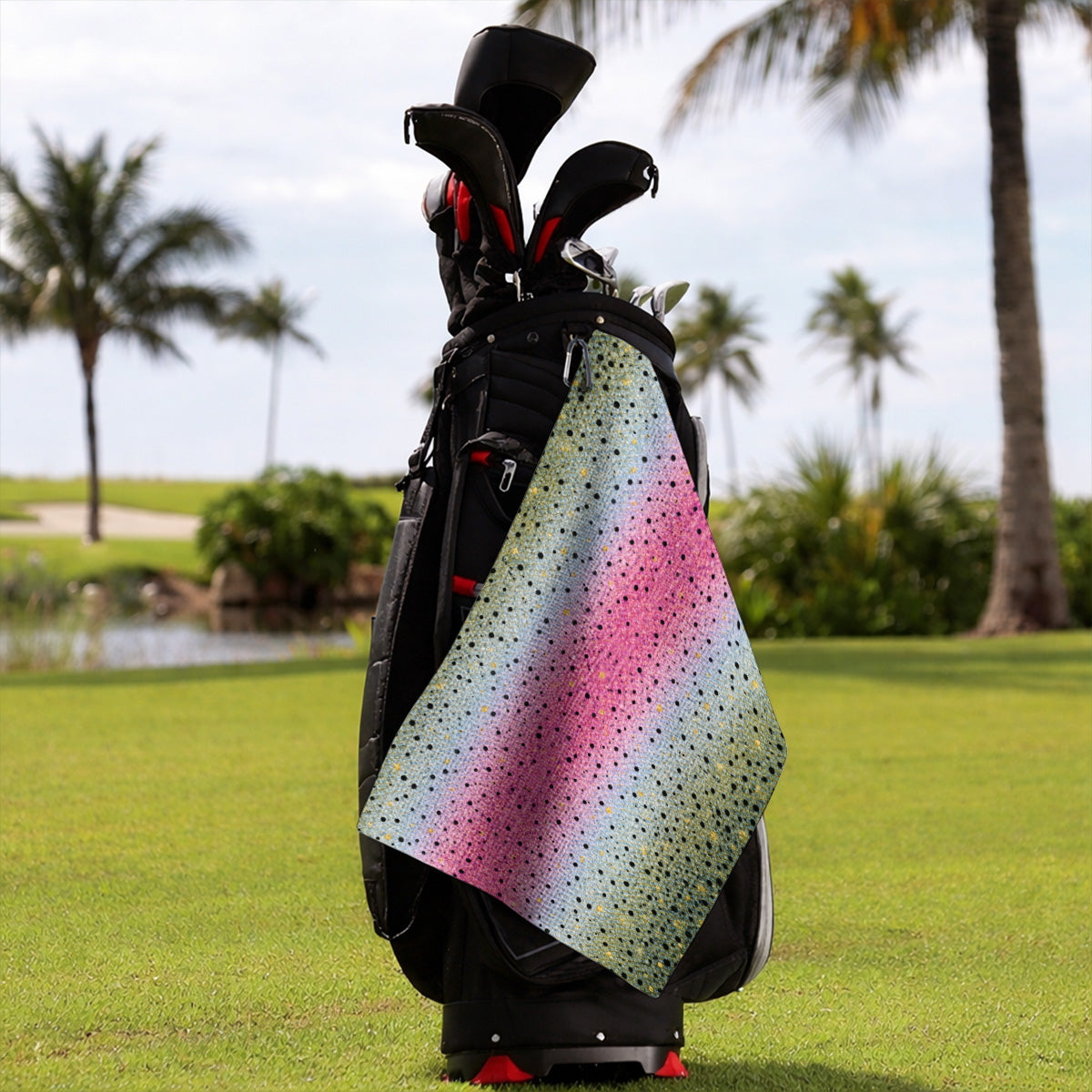 Crazy Rainbow Trout Skin Pattern Golf Towels, Pink Blue Fish Scale Golf Towel, Golf Gift For Golfers