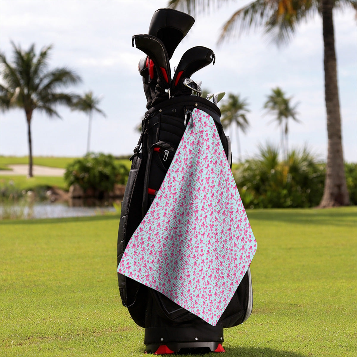 Fight With Every Swing Breast Cancer Awareness Golf Towels, Pink Ribbon & Golf Pattern Towel, Support Gift for Golfers