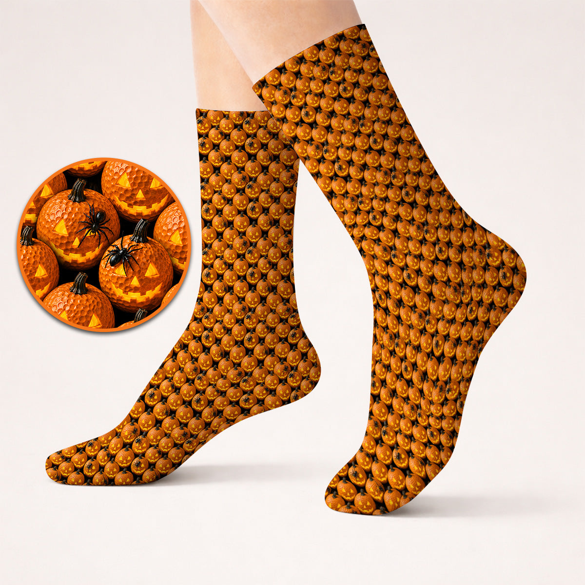 Jack-O'-Lantern Golf Socks, Halloween Pumpkin Pattern Golf Sock, Crazy Golf Gift For Golfer