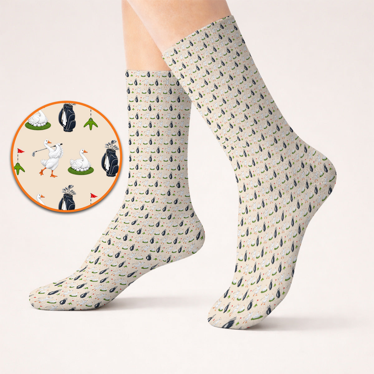 Funny Goose Golf Socks, Teal Goose & Golf Pattern Sock, Golf Apparel Gift For Golfer