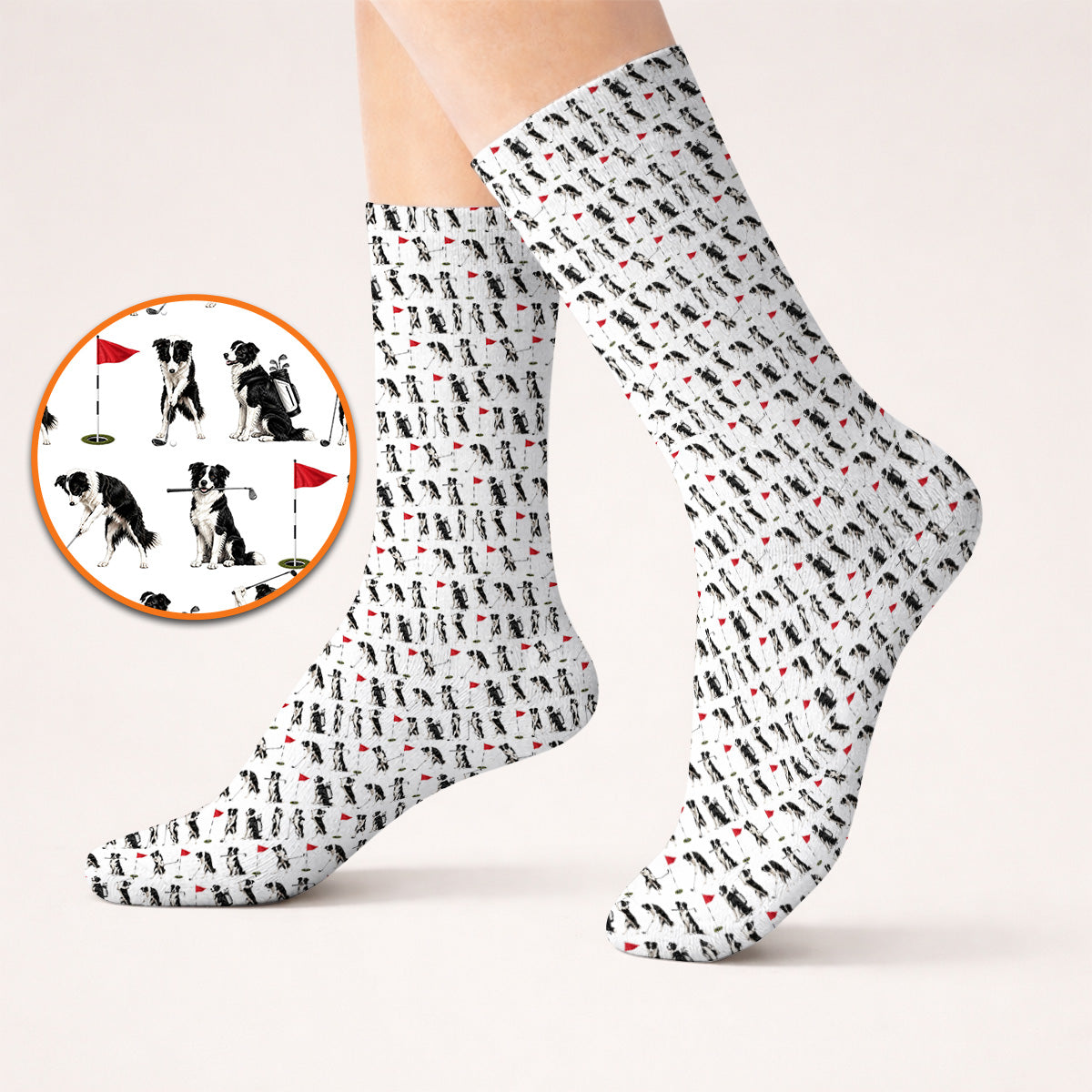 Border Collie Golf Socks, Border Collie Pattern Golf Sock for Golfer, Funny Golf GIft For Golfer