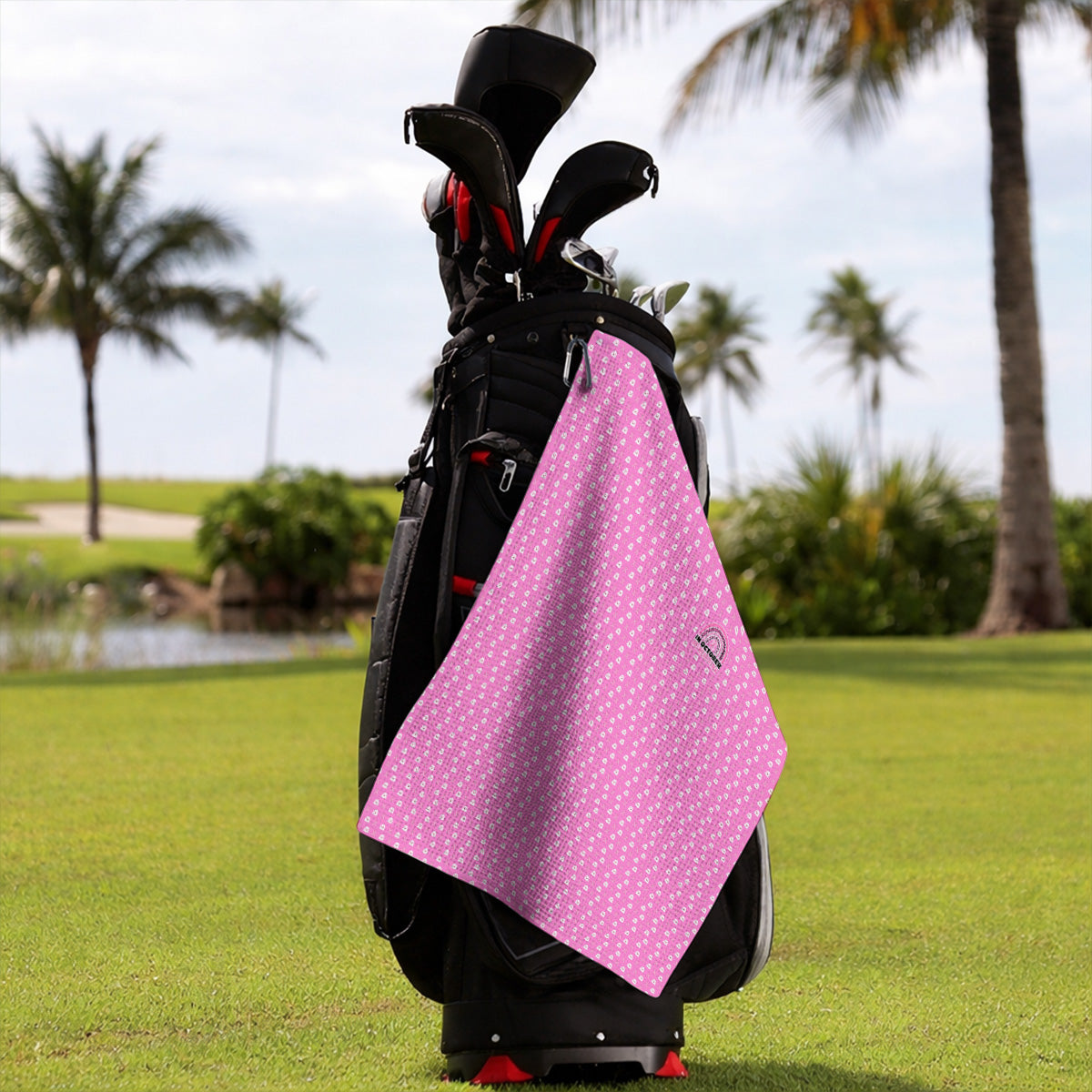 Breast Cancer Awareness Golf Towel, In October We Wear Pink Pattern Golf Towels, Pink Ribbon Golf Gift for Breast Cancer Support