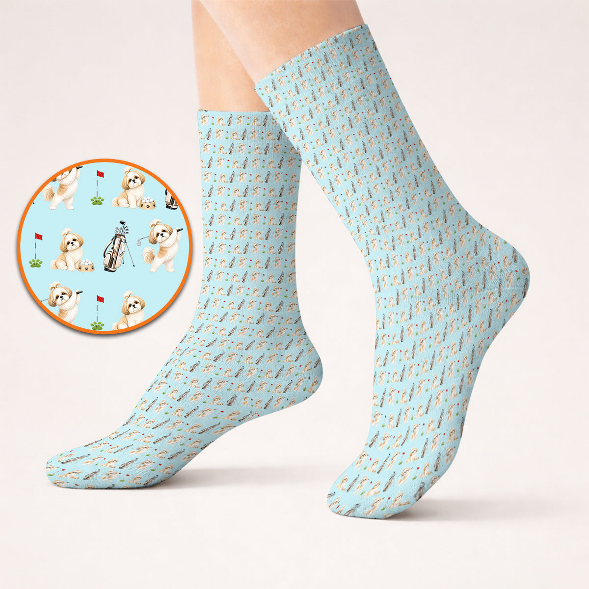 Crazy Shih Tzu Golf Socks, Cute Shih Tzu Pattern Golf Sock, Golf Gift For Golfer