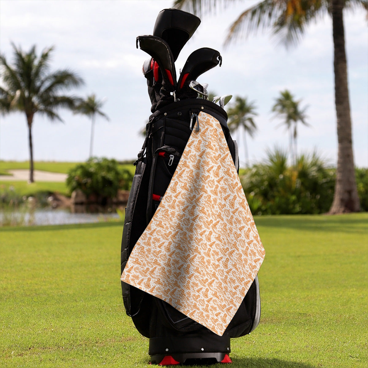 Dachshund Toile de Jouy Golf Towel, Autumn Wiener Dog Pattern Golf Towels, Crazy Golf Gift For Golfer
