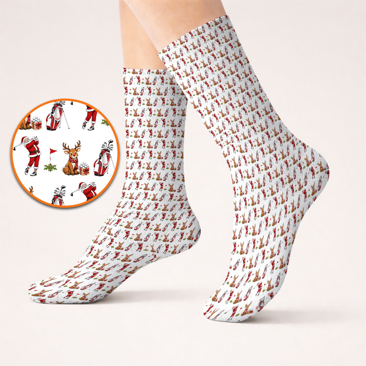 Christmas Golf Pattern Socks, Santa Reindeer Golf Sock, Xmas Gift For Golfers