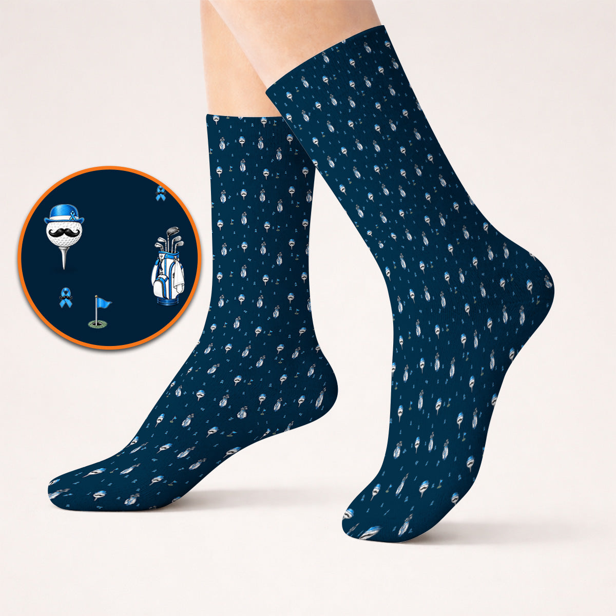 Blue Ribbon Golf Socks, Prostate Cancer Awareness Golf Sock, Golf Gift for Golfer