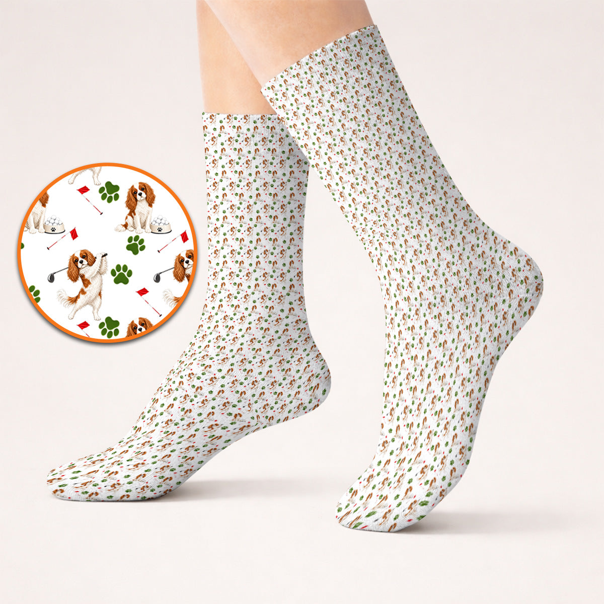 Crazy Cavalier King Charles Spaniel Golf Socks, Funny Cavalier Golf Sock, Golf Gift For Golfer