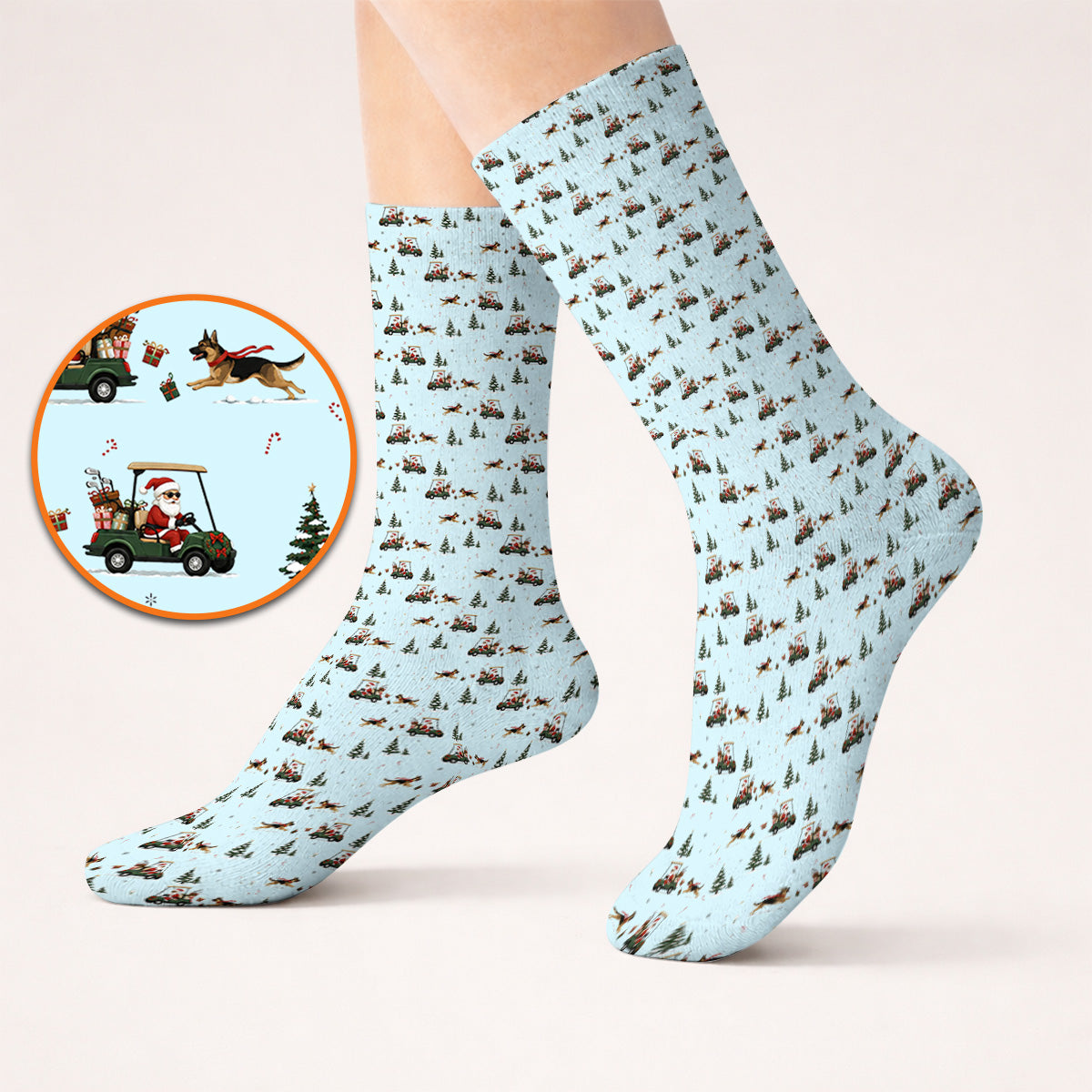 German Shepherd Pattern Golf Socks, German Christmas Golf Cart Sock, Festive Golf Gift for Dog Lovers