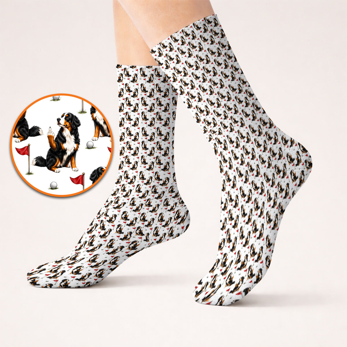 Bernese Mountain Dog Golf Pattern Socks, Bernese Golf Sock, Funny Dog Lover Golf Gift