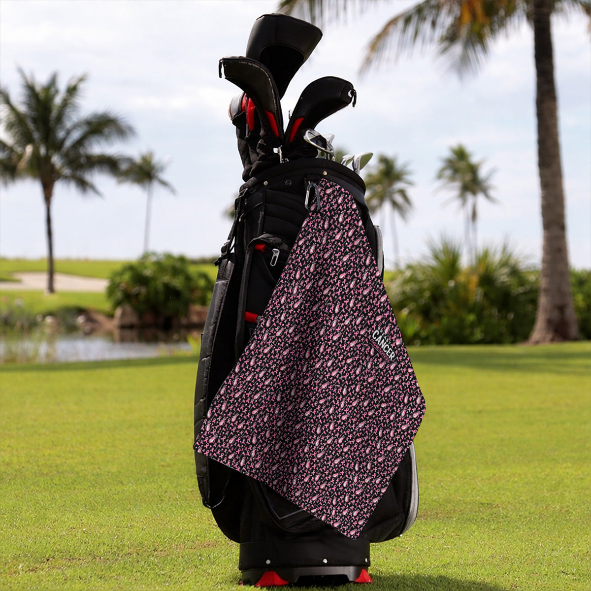 Breast Cancer Awareness Golf Towels, Pink Ribbon Golf Bag Pattern Towel, October Golf Gift for Golfer