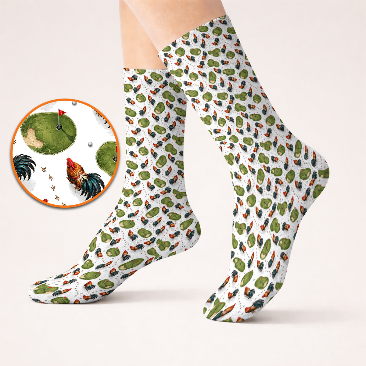 Vintage Rooster Golf Socks, Chicken Pattern Golf Sock For Rooster Lovers, Golf Gift For Golfers