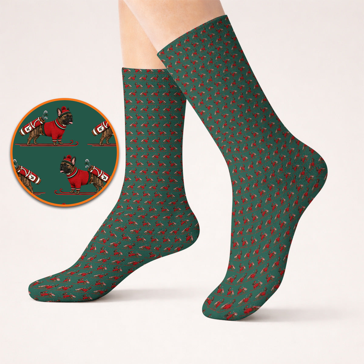 French Bulldog Holiday Golf Socks, Christmas Dog Pattern Golf Sock, Festive Golf Gift for Golfers