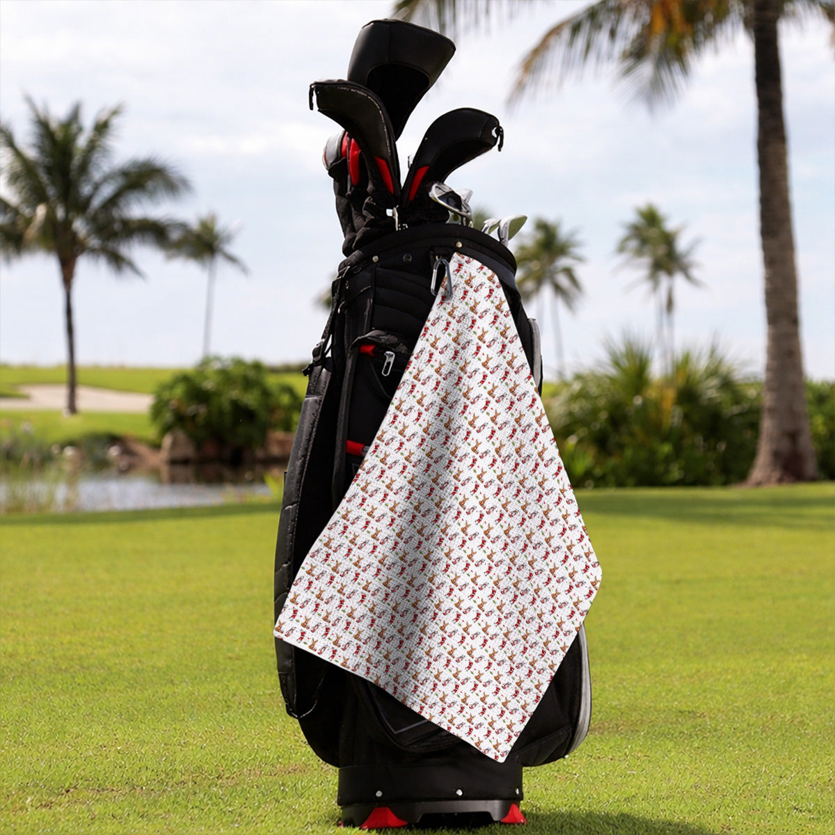 Christmas Golf Pattern Towels, Santa Reindeer Golf Towel, Xmas Gift For Golfers