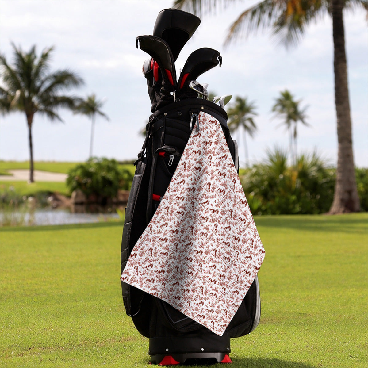 Funny Cavalier King Charles Spaniel Golf Towel, Toile de Jouy Cavalier Pattern Golf Towels, Golf Gift For Golfer