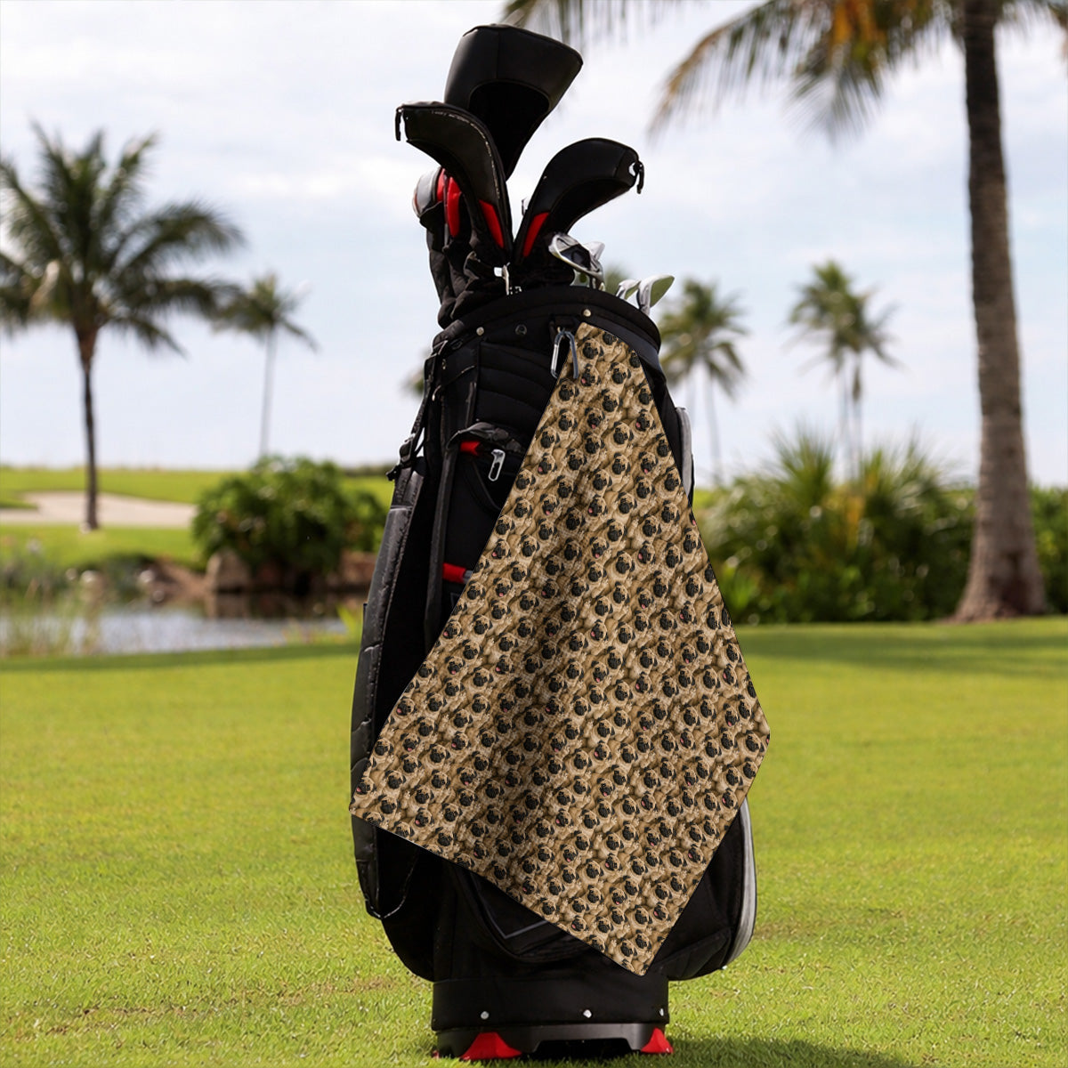 Crazy Pug Golf Towel, Pug Pattern Golf Towels, Dog Lover Golf Gift