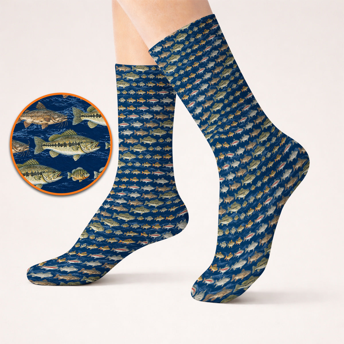 Freshwater Fishing Pattern Golf Socks, Bass Trout Catfish & Perch Golf Sock, Fishing Gift For Golfer
