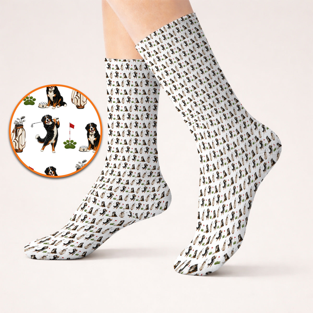 Bernese Mountain Dog Golf Pattern Socks, Bernese Golf Sock, Dog Lover Golf Gift