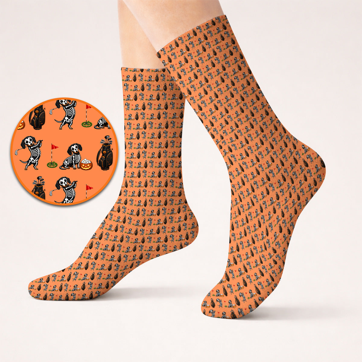 Halloween Dachshund Golf Socks, Skeleton Wiener Dog Pattern Golf Sock, Funny Golf Gift for Golfer