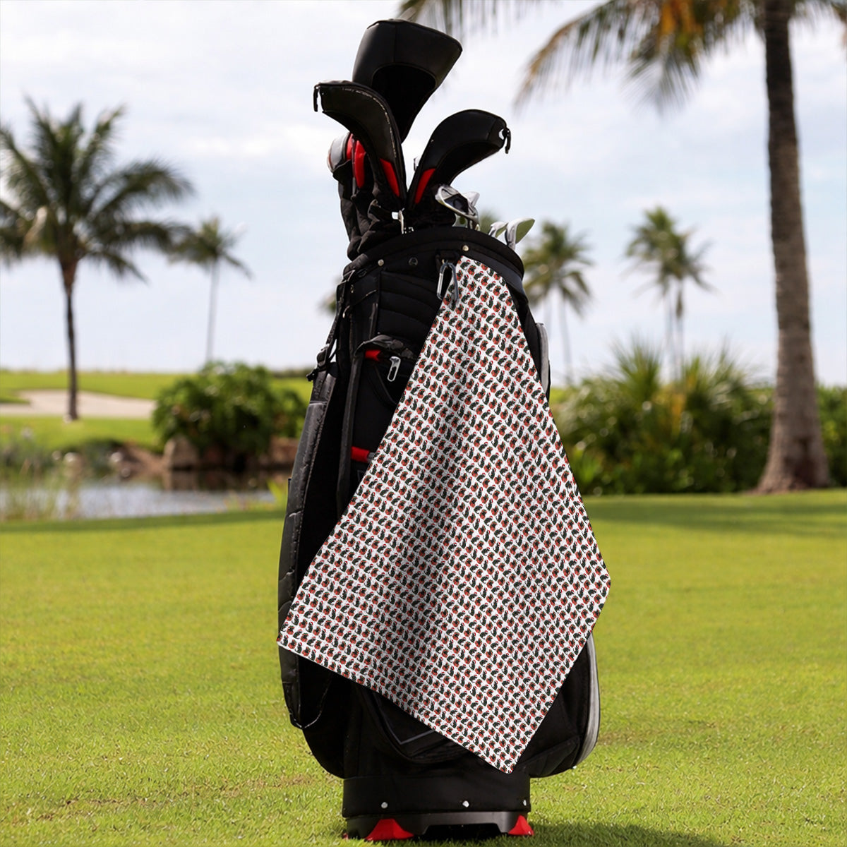 Black Cat Christmas Pattern Golf Towels, Funny Christmas Cat Golf Towel, Holiday Gift for Cat Lovers