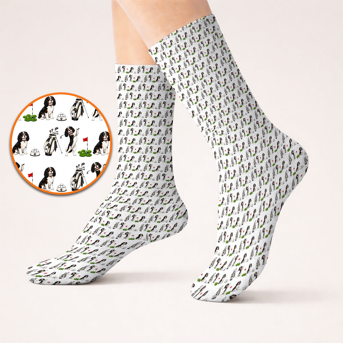 King Charles Cavalier Spaniel Golf Socks For Golfer, King Charles Cavalier Spaniel Pattern Golf Sock, Dog Lover Golf Gift