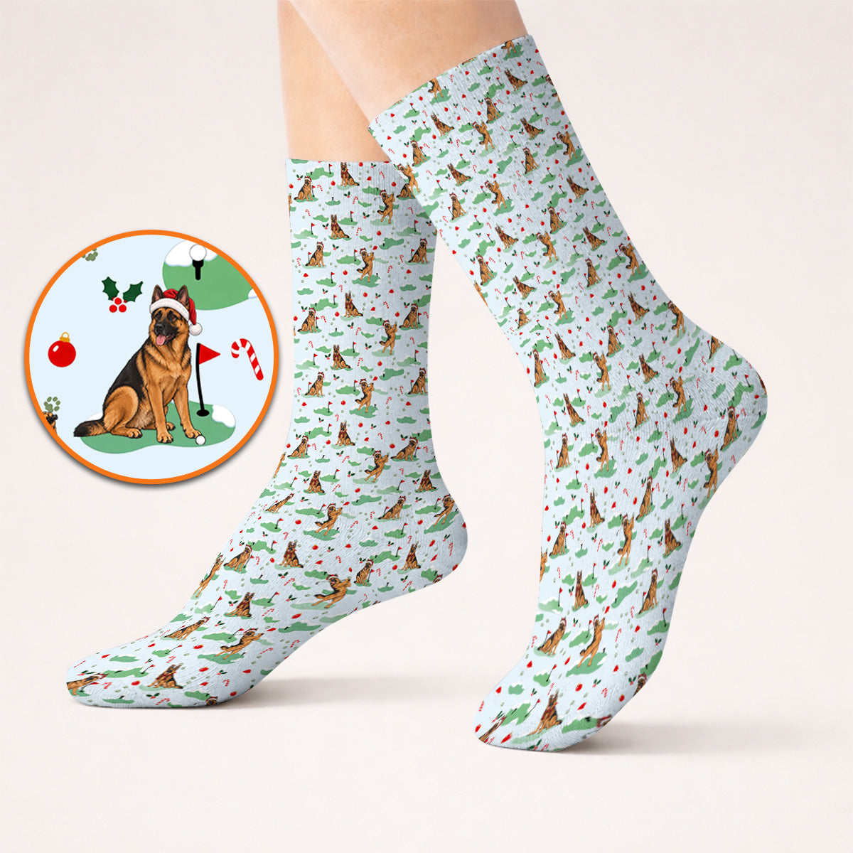 Funny German Shepherd Christmas Golf Socks, German Shepherd Pattern Golf Sock, Xmas Golf Gift for Golfers