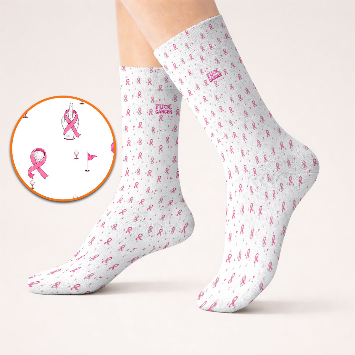 Pink Ribbon Golf Socks, Breast Cancer Awareness Pattern Golf Sock, Supportive Golfer Gift for Golfer