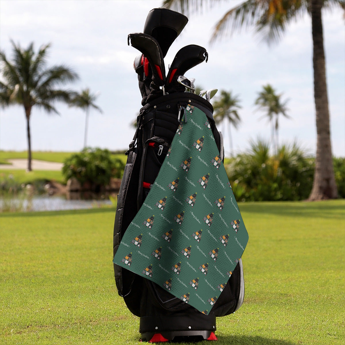 Meowy Christmas Cat Golf Towels, Festive Cat Christmas Pattern Golf Towel, Xmas Golf Gift For Cat Lovers