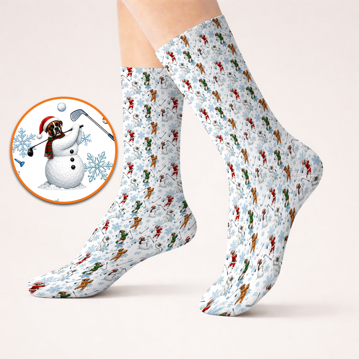 Boxer Christmas Pattern Golf Socks, Funny Holiday Boxer Golfer Sock, Christmas Golf Gift for Dog Lovers