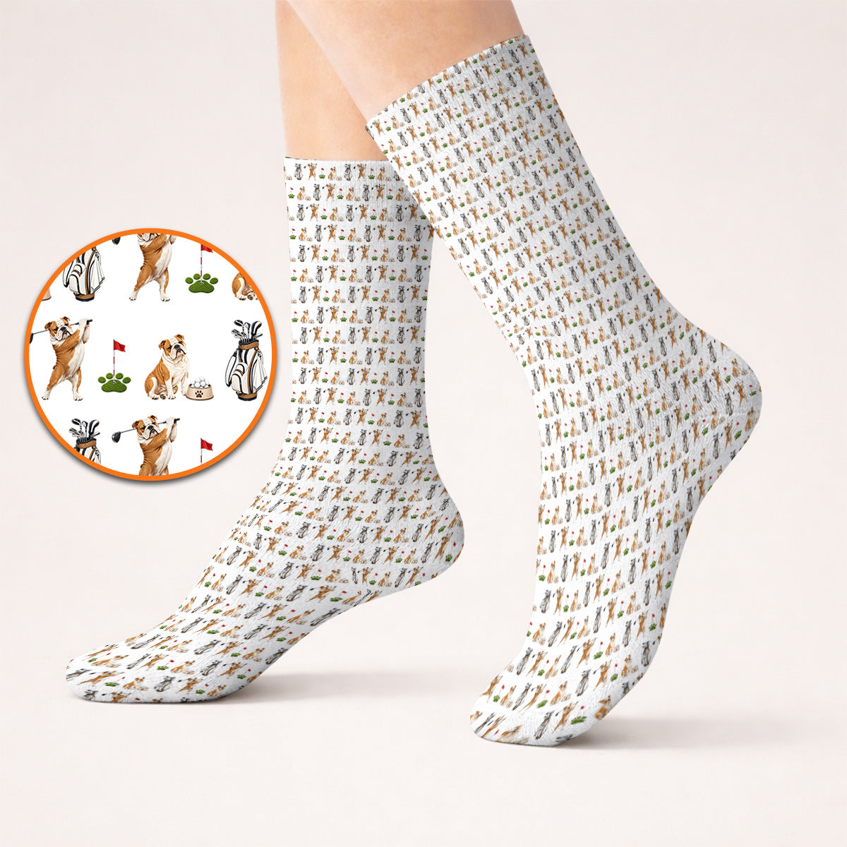 Bulldog Golf Pattern Socks, English Bulldog Golf Sock, Funny Dog Golf Gift