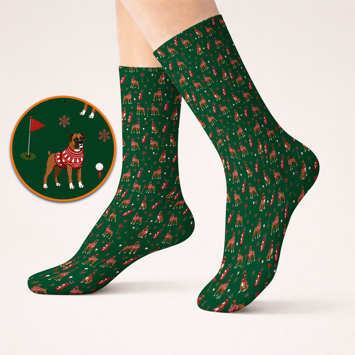 Boxer Christmas Golf Polos, Holiday Dog Pattern Golf Shirt, Festive Golf Gift for Golfers