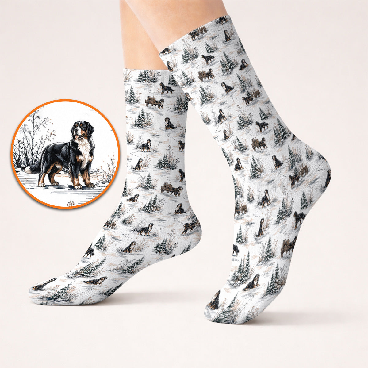 Bernese Mountain Pattern Golf Socks, Snowy Bernese Dog Golf Sock, Dog Lover Golf Gift