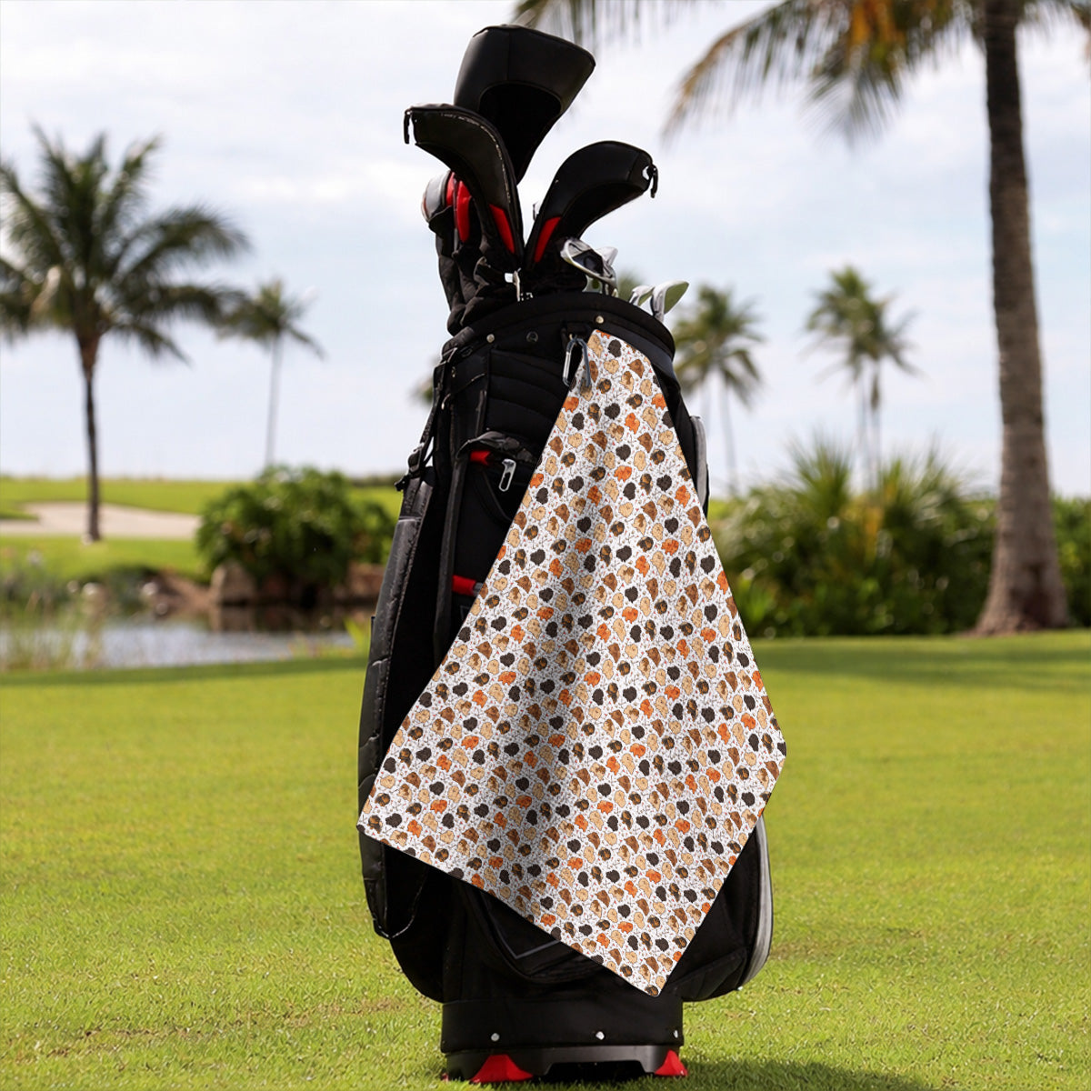 Funny Pomeranian Golf Towels, Pom Dog & Golf Pattern Towel, Golf Gift For Golfer