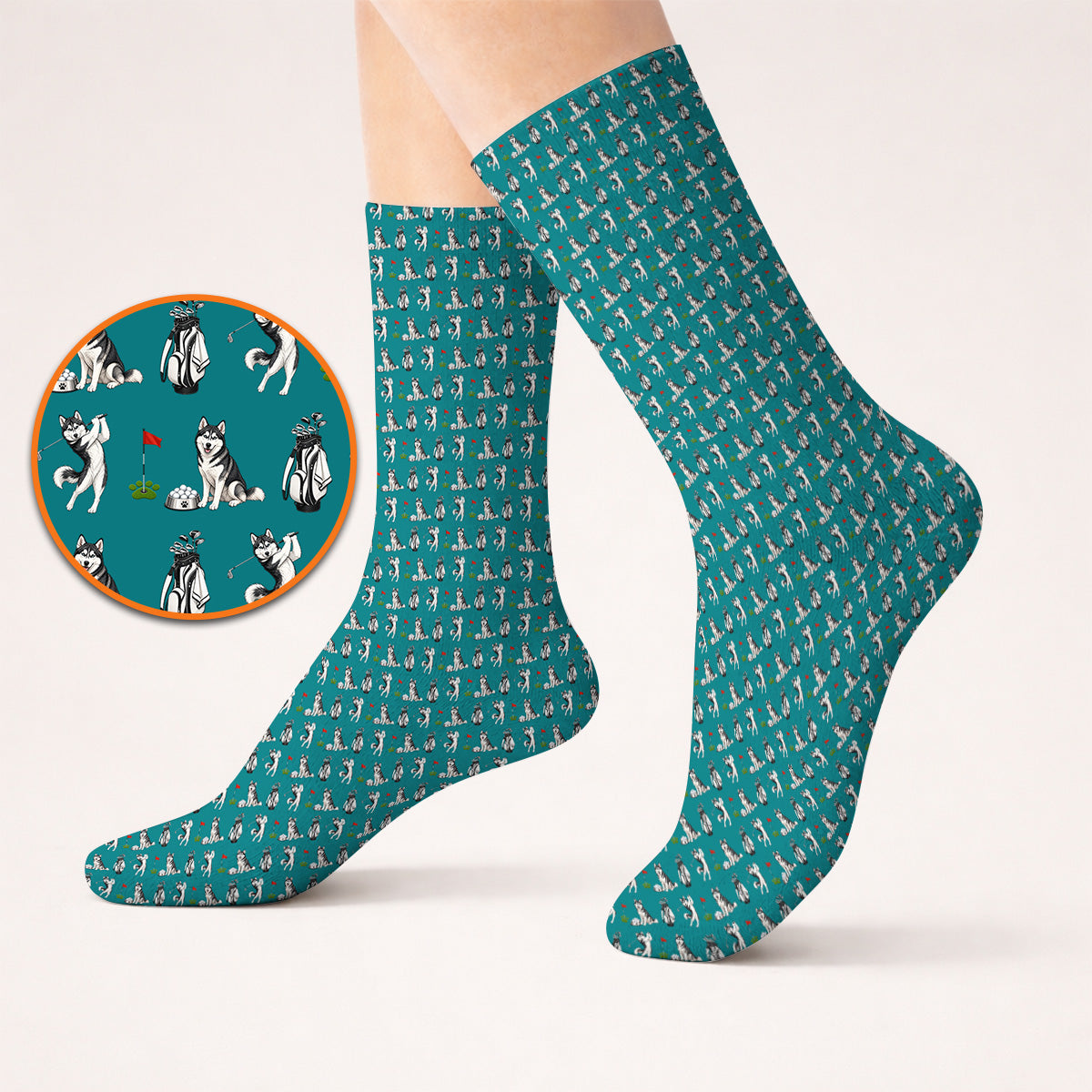 Funny Husky Golf Socks, Husky Sibir Pattern Golf Sock For Dog Lover, Golf Gift For Golfer