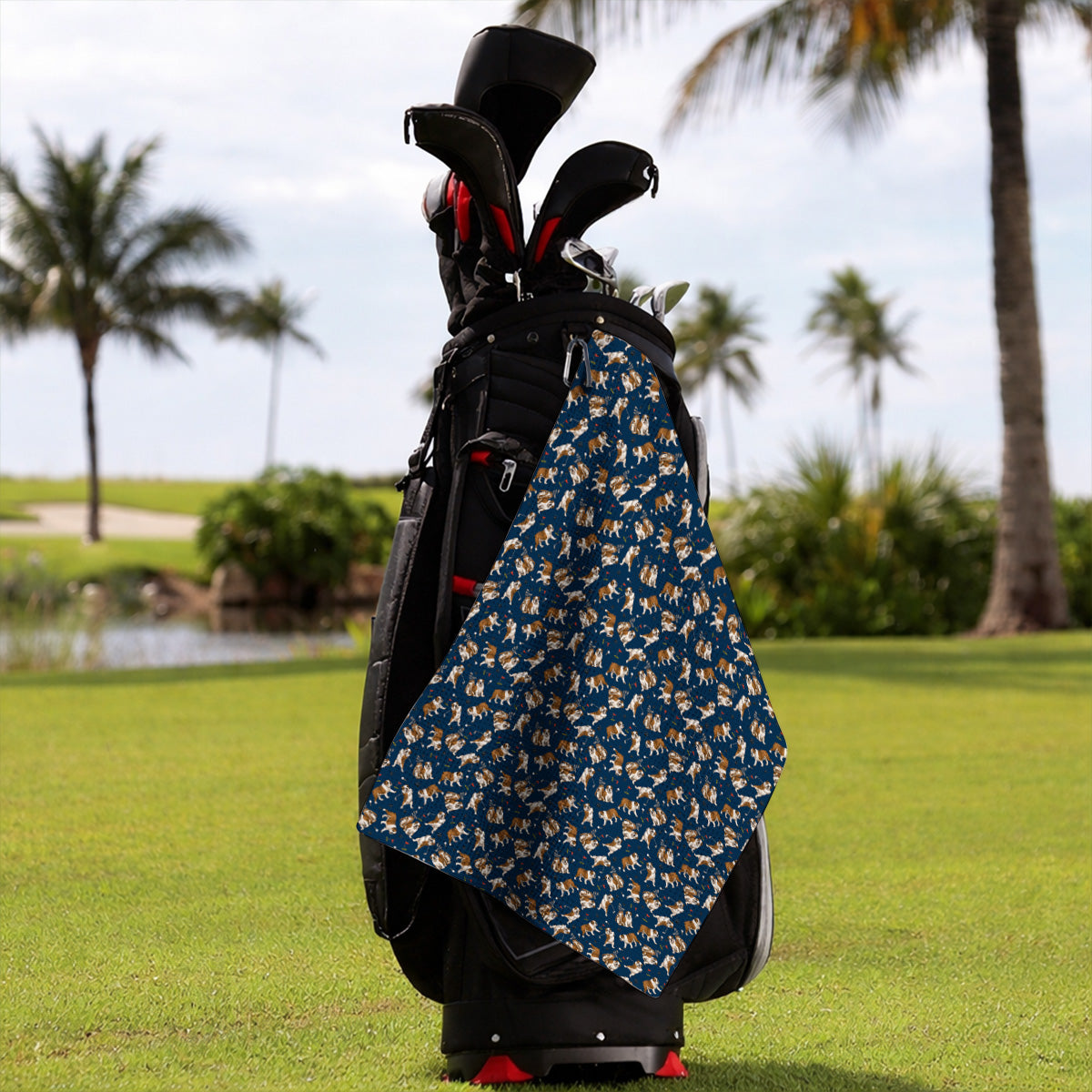 Funny Bulldog Pattern Golf Towels For Golfer, English Bulldog Golf Towel, Dog Golf Gift