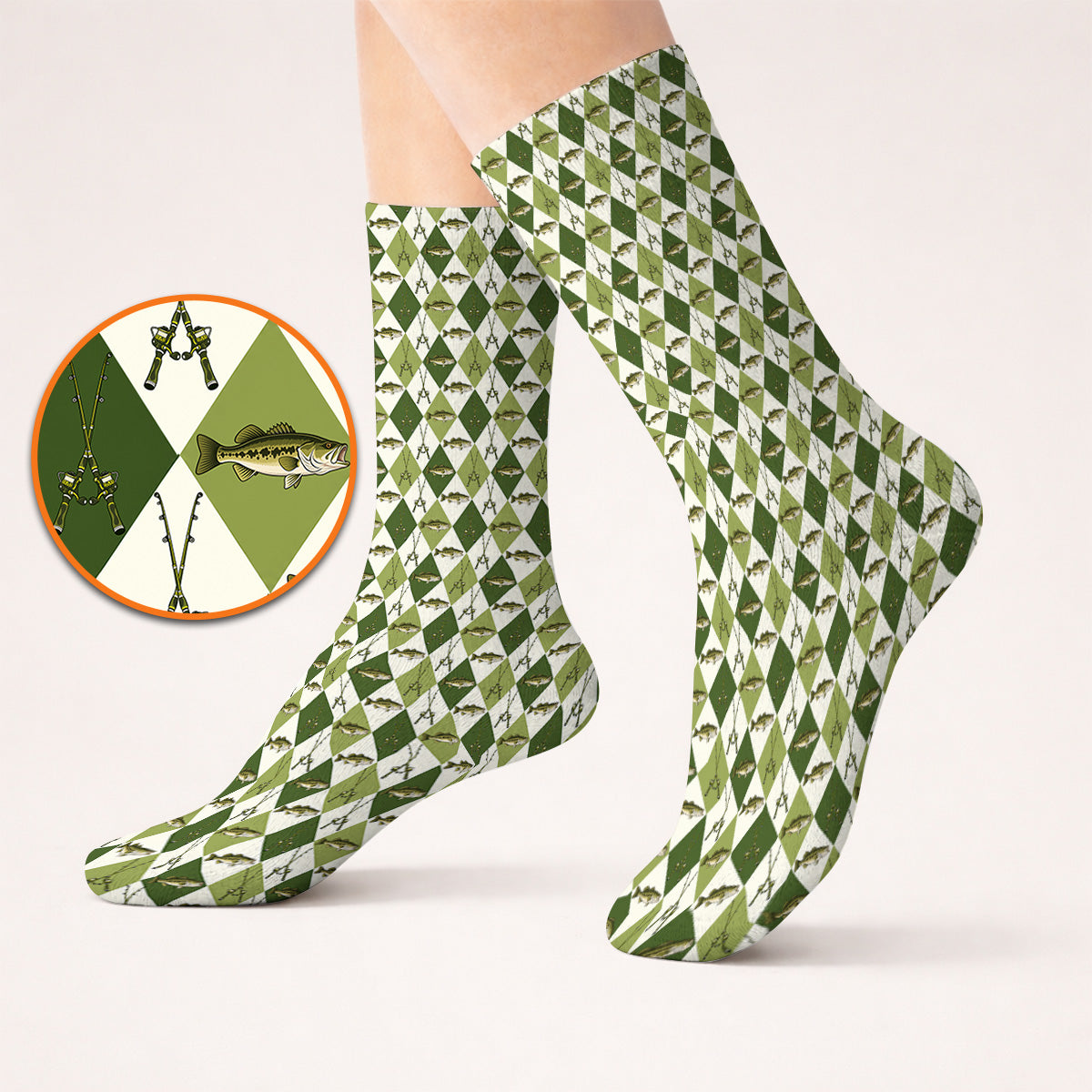 Bass Fishing Golf Socks, Fishing Bass & Rod Pattern Golf Sock, Crazy Golf Gift For Golfers