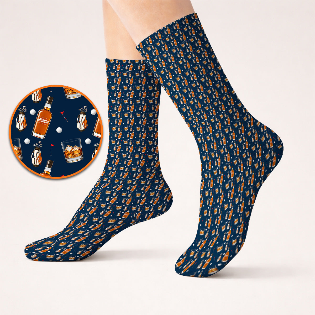 Bourbon Whiskey Golf Socks, Golf & Bourbon Pattern Sock, Unique Gift For Whiskey Loving Golfers