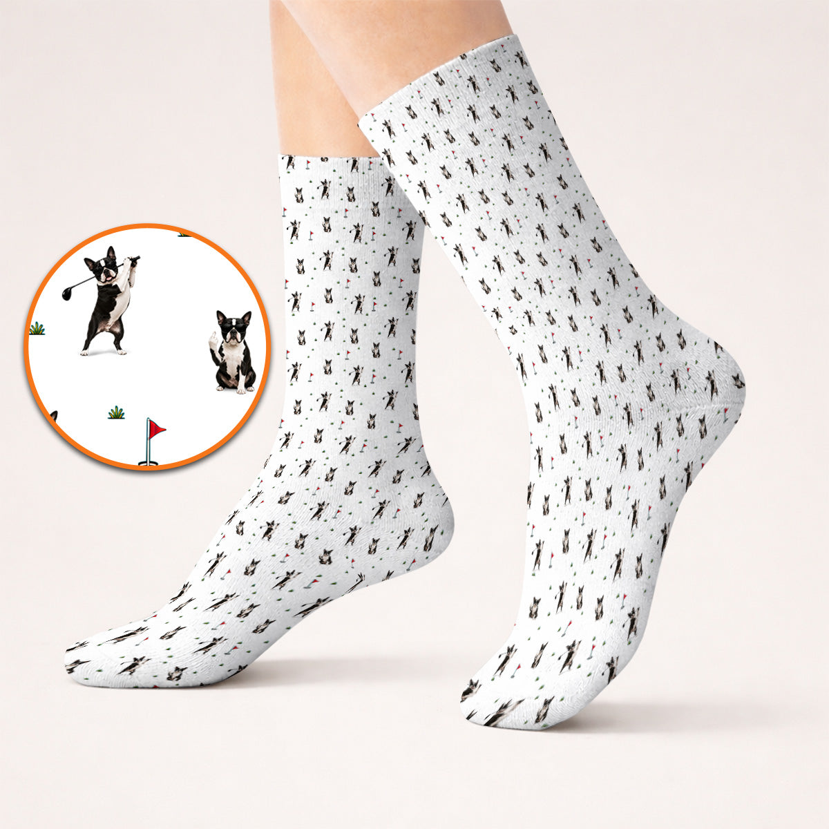 Boston Terrier Pattern Golf Socks, Crazy Boston Terrier Golf Sock, Golf Gift For Golfer