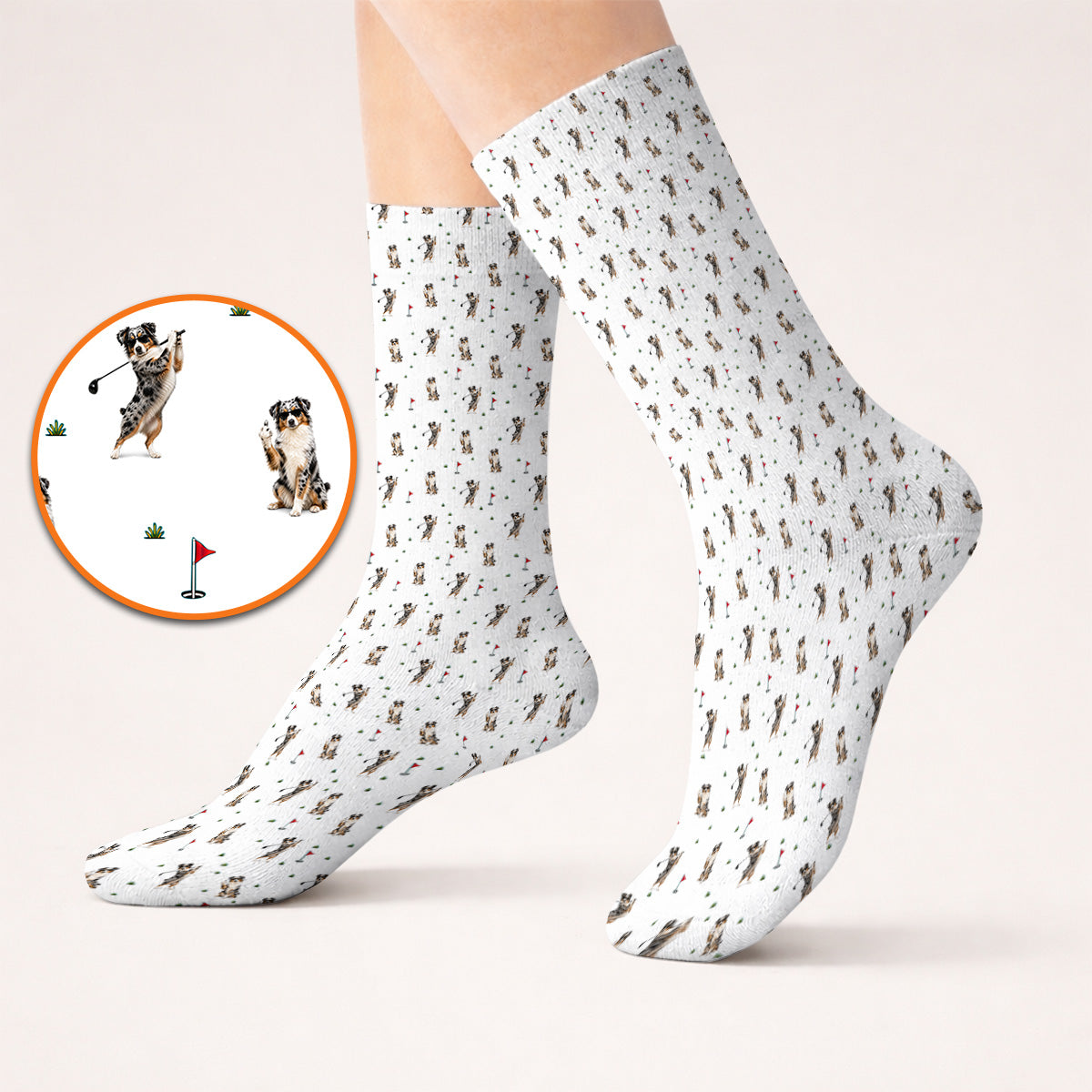 Australian Shepherd Golf Socks, Blue Merle Aussie Pattern Golf Sock, Golf Gift For Golfer