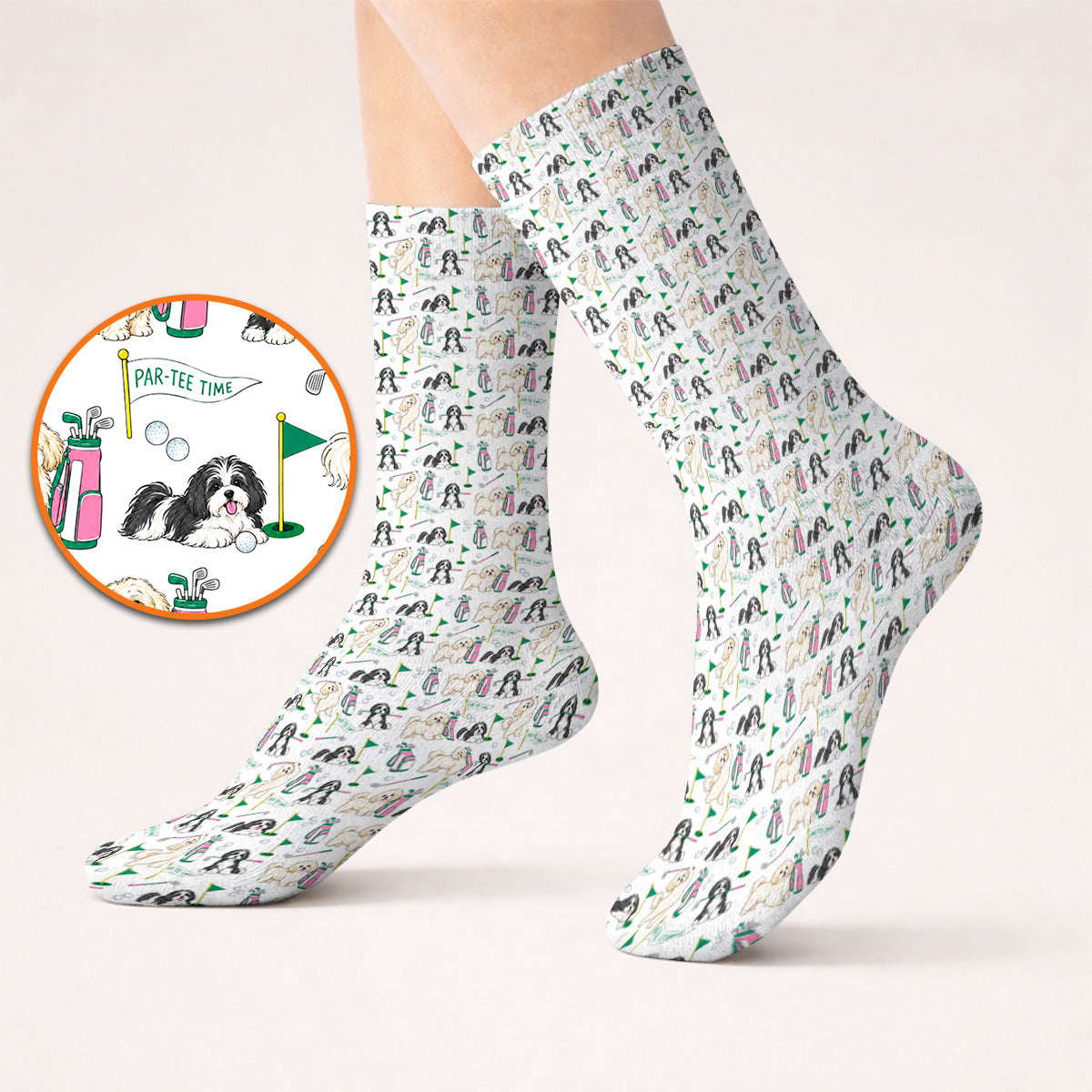 Havanese Pattern Golf Socks, Cute Havanese Golf Sock, Crazy Golf Gift for Golfer