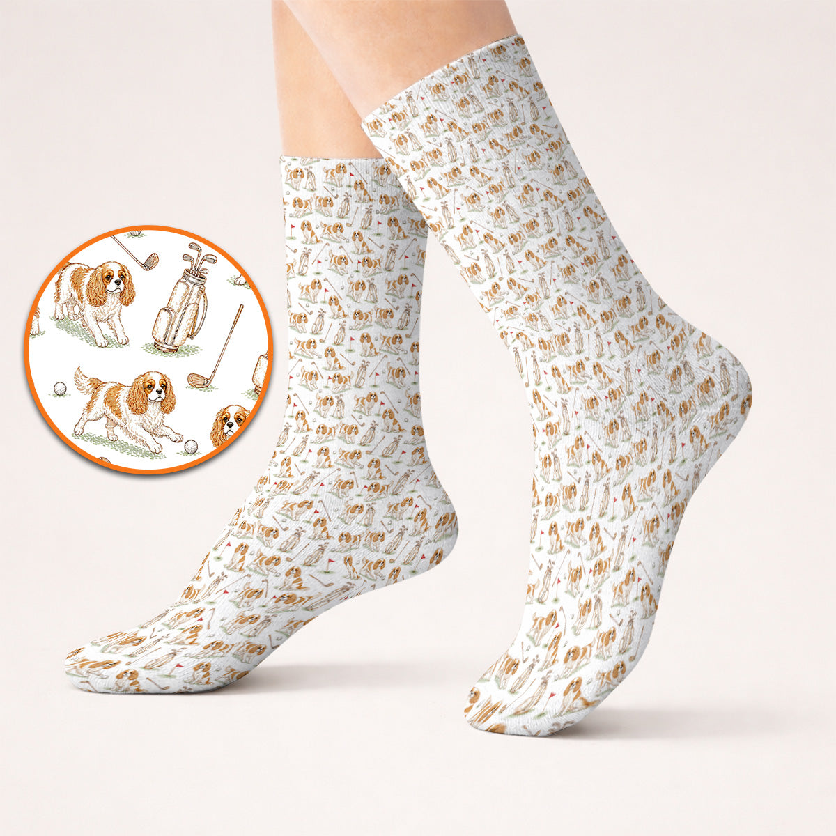 Crazy Cavalier King Charles Spaniel Golf Sock, Funny Cavalier Golf Socks, Golf Gift For Golfer