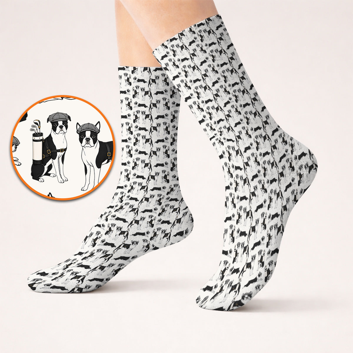 Boston Terrier Pattern Golf Socks, Boston Terrier Golf Sock, Funny Golf Gift For Golfer