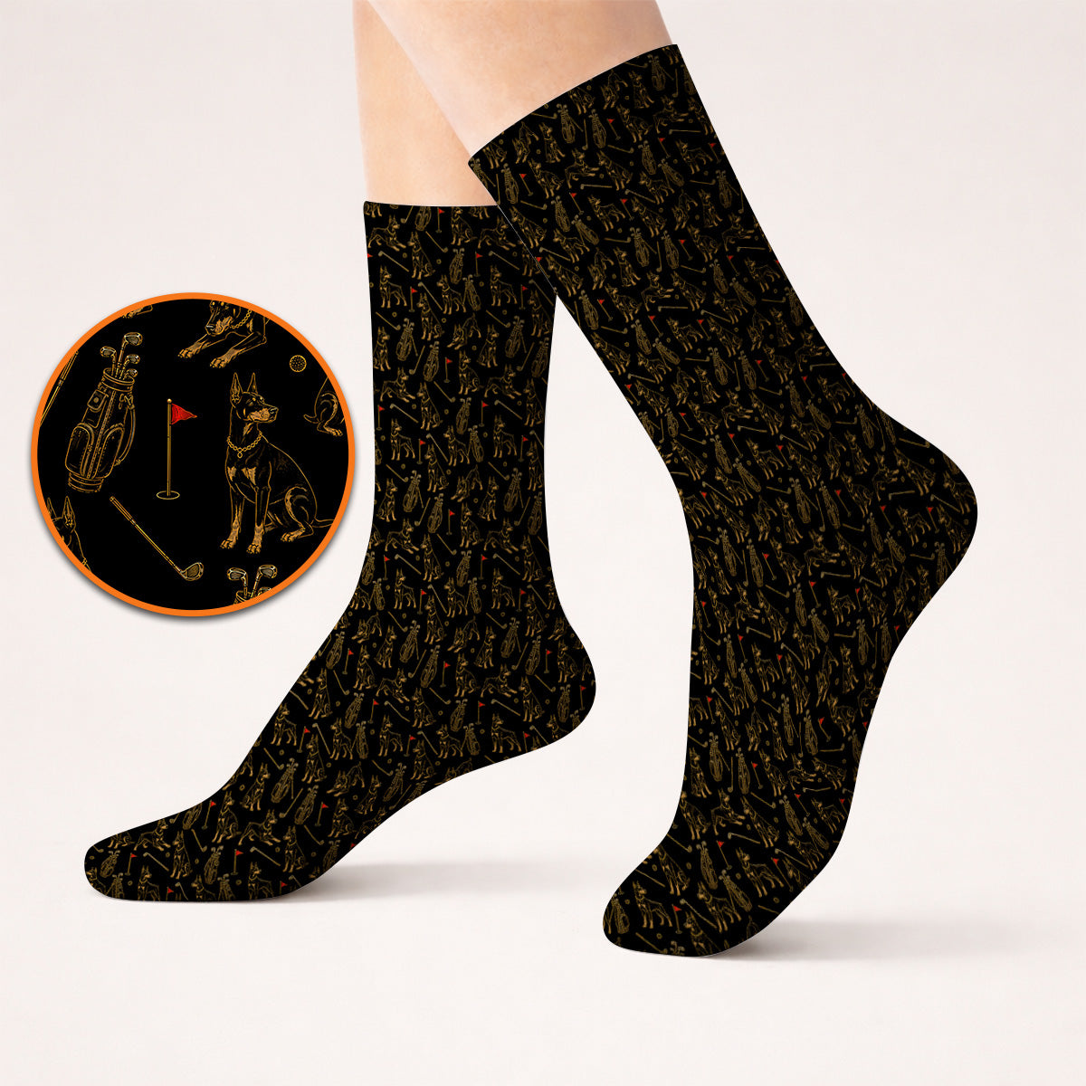 Crazy Doberman Golf Socks, Doberman Pattern Golf Sock, Golf Gift For Golfer
